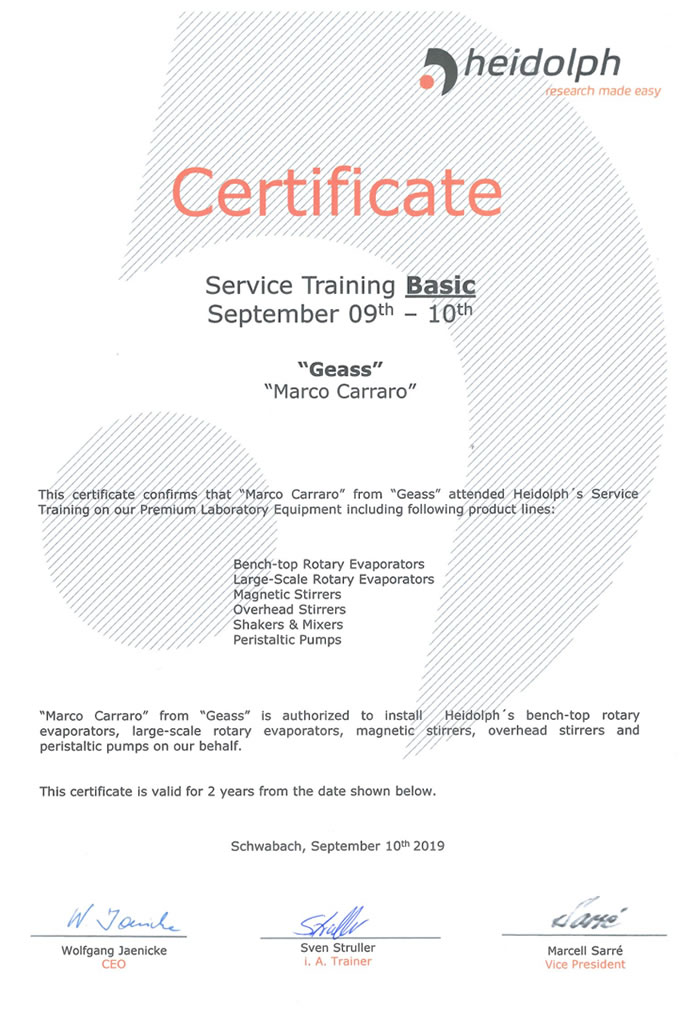 Training-Formazione Service Basic Heidolph- Carraro Marco - Geass-Torino